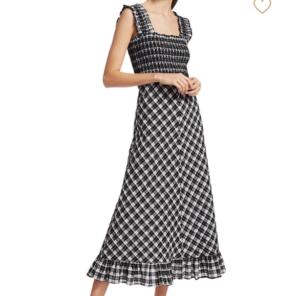 NWT GANNI Smocked checked seersucker dress - Picture 2 of 6